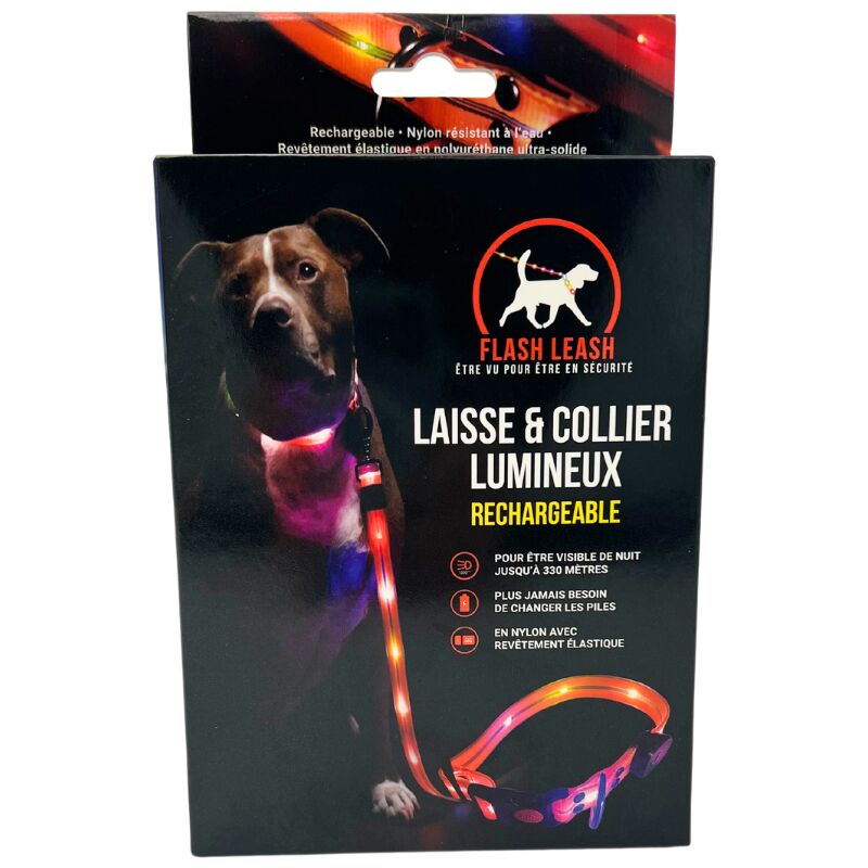 Beleuchtete Hundeleine und Halsband Venteo led usb Aufladbar - Lange Leuchtdauer - Wasserfest - 3 Leuchtmodi - Einstellbar für Kleine/Mittlere/Große