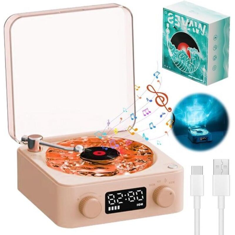 Beleuchteter Plattenspieler mit Bluetooth-Kompatibilität - Aqua Bluetooth-Lautsprecher - TF/AUX-Modi - Idealer Audio-Plattenspieler für den