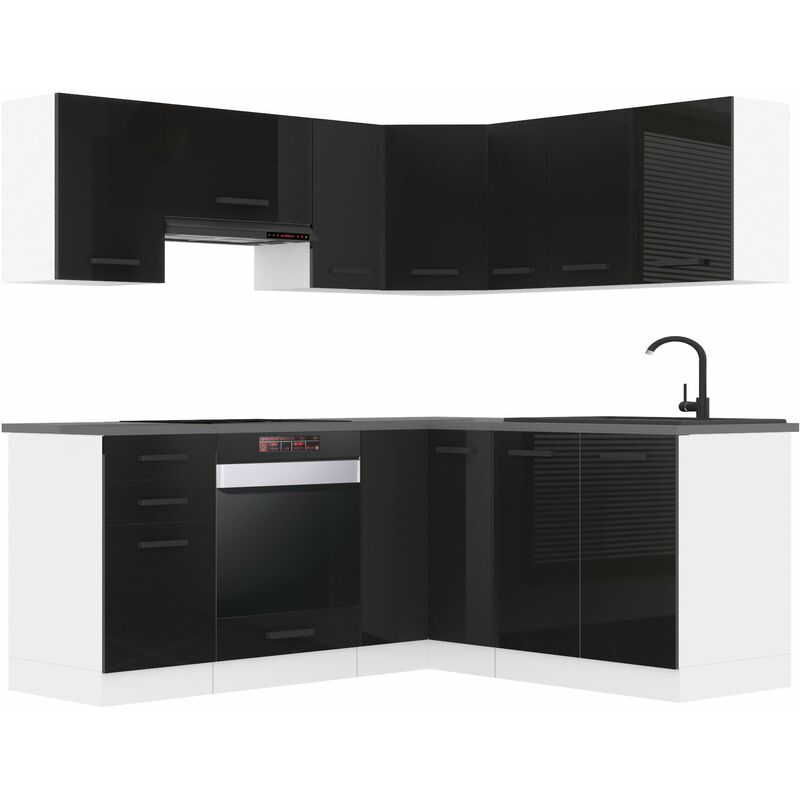 Küchenzeile Küchenblock Küche L-Form Sarah Küchenmöbel mit Griffe, Einbauküche ohne Elektrogeräten mit Hängeschränke und Unterschränke, mit