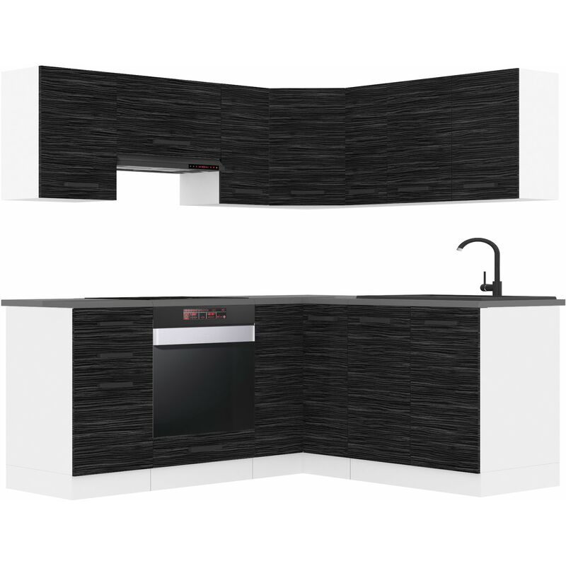 Küchenzeile Küchenblock Küche L-Form Sarah Küchenmöbel mit Griffe, Einbauküche ohne Elektrogeräten mit Hängeschränke und Unterschränke, ohne