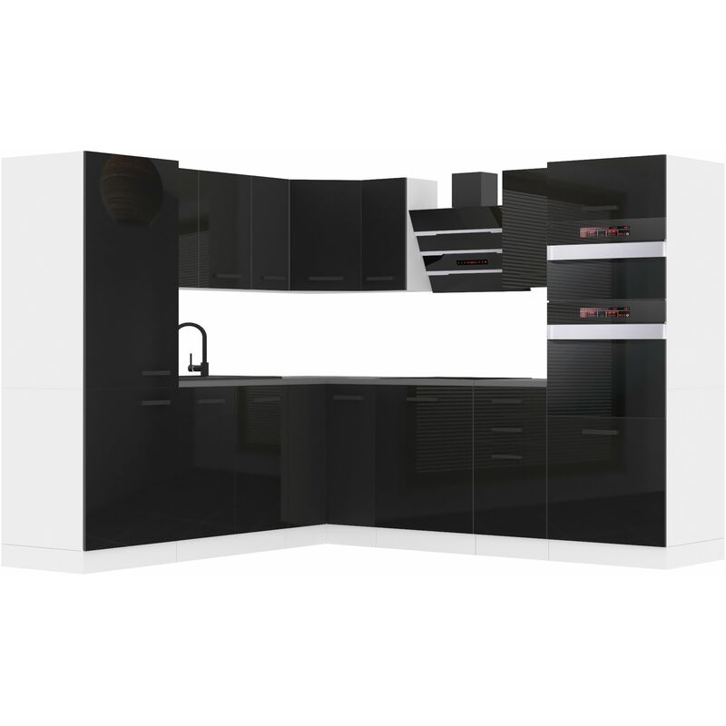 Belini Küchenzeile Küchenblock Küche L-Form Stacy Küchenmöbel mit Griffe, Einbauküche ohne Elektrogeräten mit Hängeschränke und Unterschränke, mit