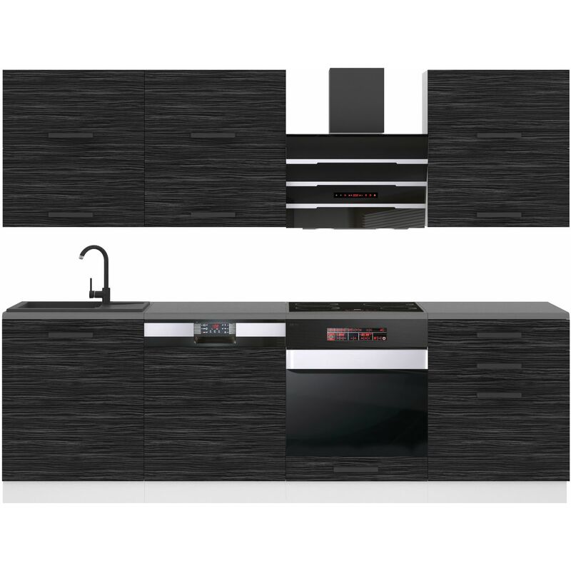 Küchenzeile Küchenblock Madison - Küchenmöbel 240 cm Einbauküche Vollausstattung ohne Elektrogeräten mit Hängeschränke und Unterschränke, mit