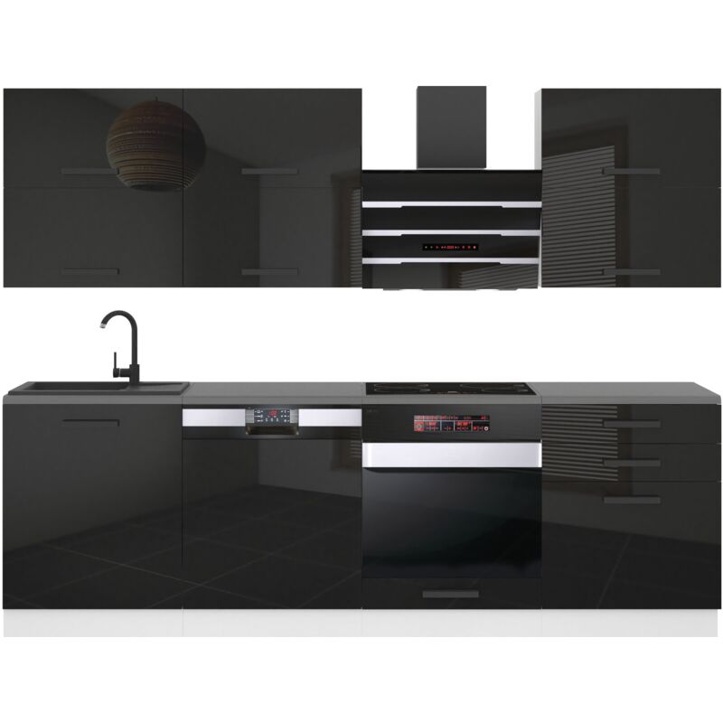 Belini Küchenzeile Küchenblock Margaret - Küchenmöbel 240 cm Einbauküche Vollausstattung ohne Elektrogeräten mit Hängeschränke und Unterschränke, mit