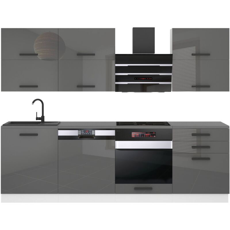 Küchenzeile Küchenblock Margaret - Küchenmöbel 240 cm Einbauküche Vollausstattung ohne Elektrogeräten mit Hängeschränke und Unterschränke, ohne