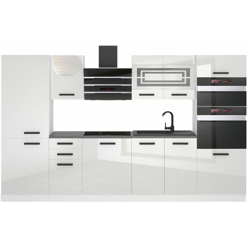 Belini Küchenzeile Küchenblock Mila - Küchenmöbel 300 cm Einbauküche Vollausstattung ohne Elektrogeräten mit Hängeschränke und Unterschränke, mit