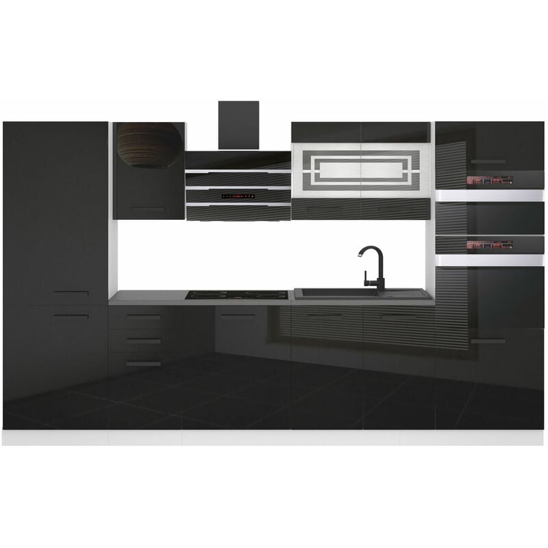 Küchenzeile Küchenblock Mila - Küchenmöbel 300 cm Einbauküche Vollausstattung ohne Elektrogeräten mit Hängeschränke und Unterschränke, ohne