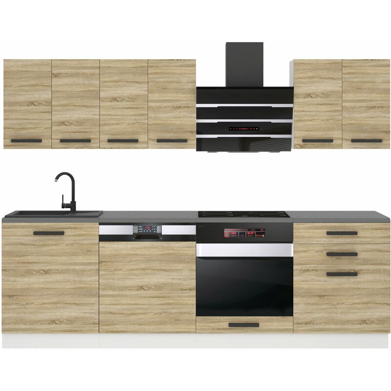 Belini Küchenzeile Küchenblock Susan - Küchenmöbel 240 cm Einbauküche Vollausstattung ohne Elektrogeräten mit Hängeschränke und Unterschränke, mit