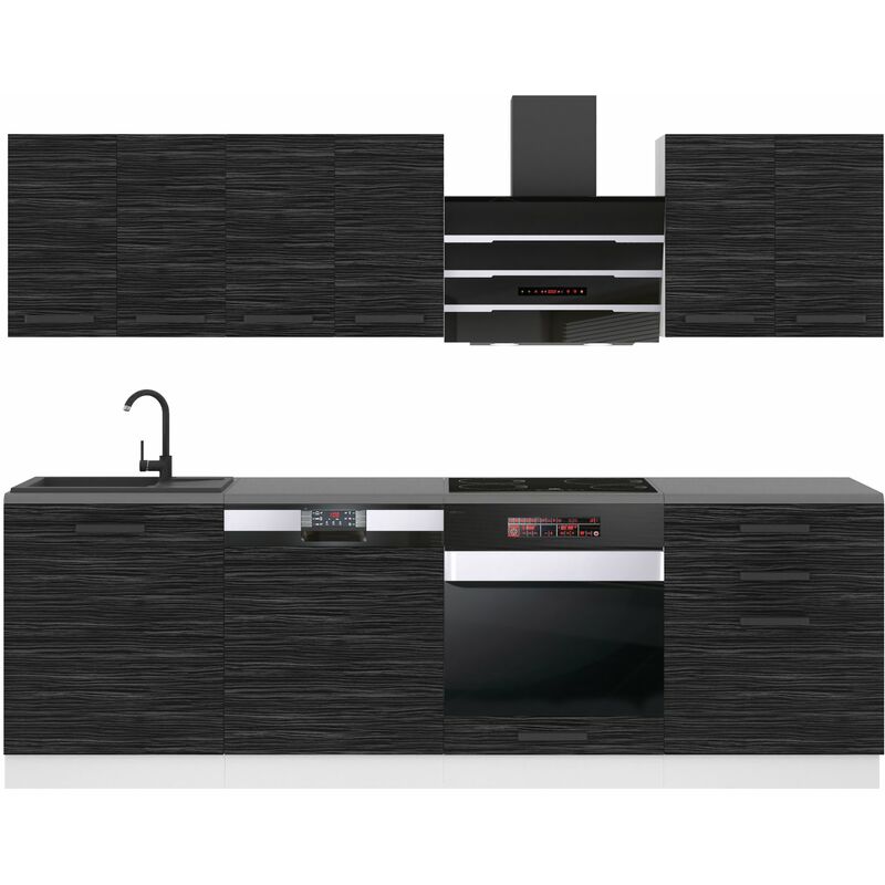 Küchenzeile Küchenblock Susan - Küchenmöbel 240 cm Einbauküche Vollausstattung ohne Elektrogeräten mit Hängeschränke und Unterschränke, mit