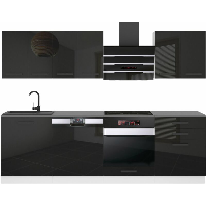 Küchenzeile Küchenblock Susan - Küchenmöbel 240 cm Einbauküche Vollausstattung ohne Elektrogeräten mit Hängeschränke und Unterschränke, ohne