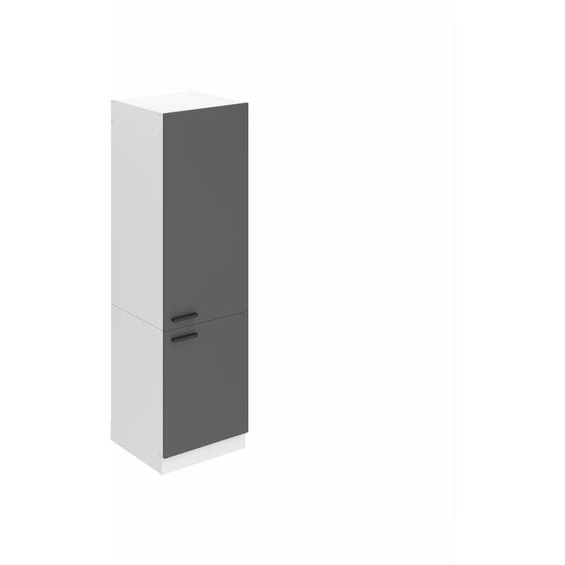 Kühlschrank Schrank Hochschrank Küche ssl. 60 cm Breite und 204 cm Höhe. Einbauschrank für Kühlschrank mit 2 Türen, Silber matt - Belini