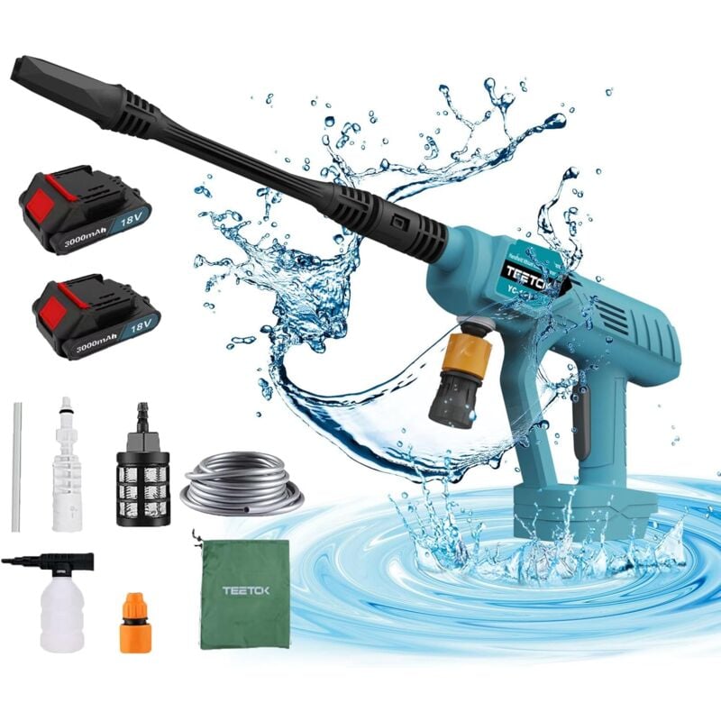 Benzin-Hochdruckreiniger, batteriebetriebener Hochdruckreiniger,Kompatibel mit Makita-Akku, mit 2x 3000 mAh Akku und Ladegerät, sechs Zubehörteile,