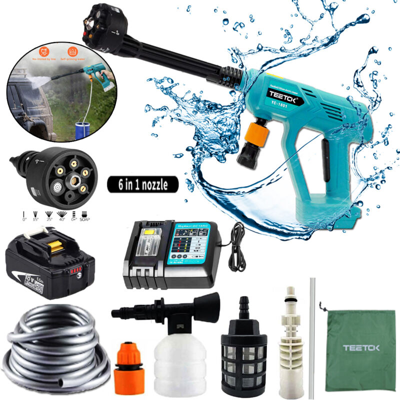 Benzin-Hochdruckreiniger, kabelloser Akku-Hochdruckreiniger, Auto-Hochdruckreiniger, Strahlwasser, 6-in-1-Düse, mit 5,5-A-Akku + Ladegerät DC18RC,