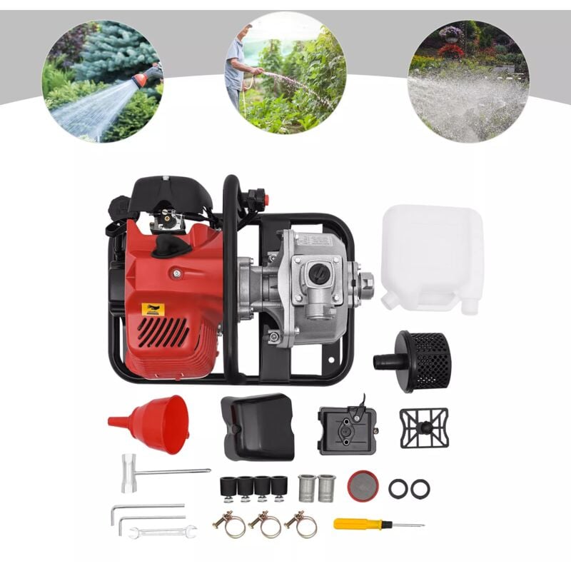 Benzin Wasserpumpe Motor, 2-Takt/43 CC Wasserpumpe Motor Schmutzwasserpumpe Teichpumpe Gartenpump 1.25 KW Benzin Wasserpumpe