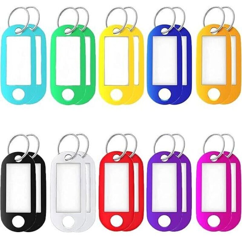 Beschreibbare Schlüsselanhänger, farbige Schlüsselanhänger, Halter für handgeschriebene Etiketten, Identifikationsetiketten, Schlüsselanhänger in 10