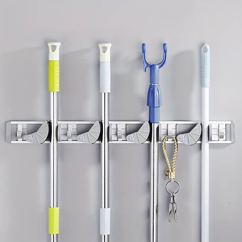 Besen- und Mopphalter aus Aluminium, Wandhalterung für Besen und Mopp, Organizer für Garten- und Küchengeräte, Wandhalterung für Haushaltsgegenstände