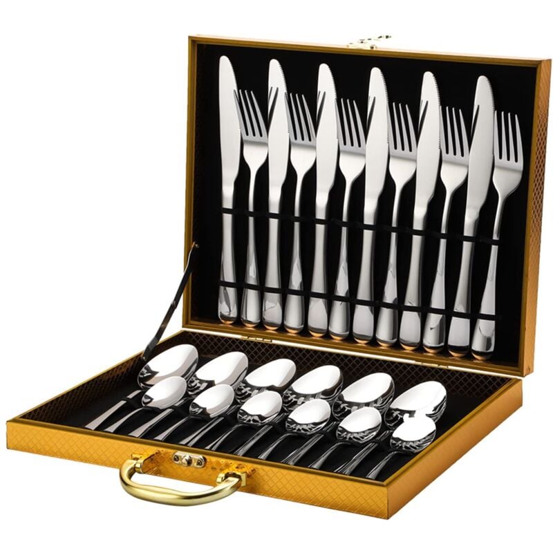 Besteck Set aus Edelstahl, Poliert 30 teilig Besteckset für 6 Personen, Kommt mit Holzkoffer, Besteck Se mit Aufbewahrungsbox für Zuhause Restaurant