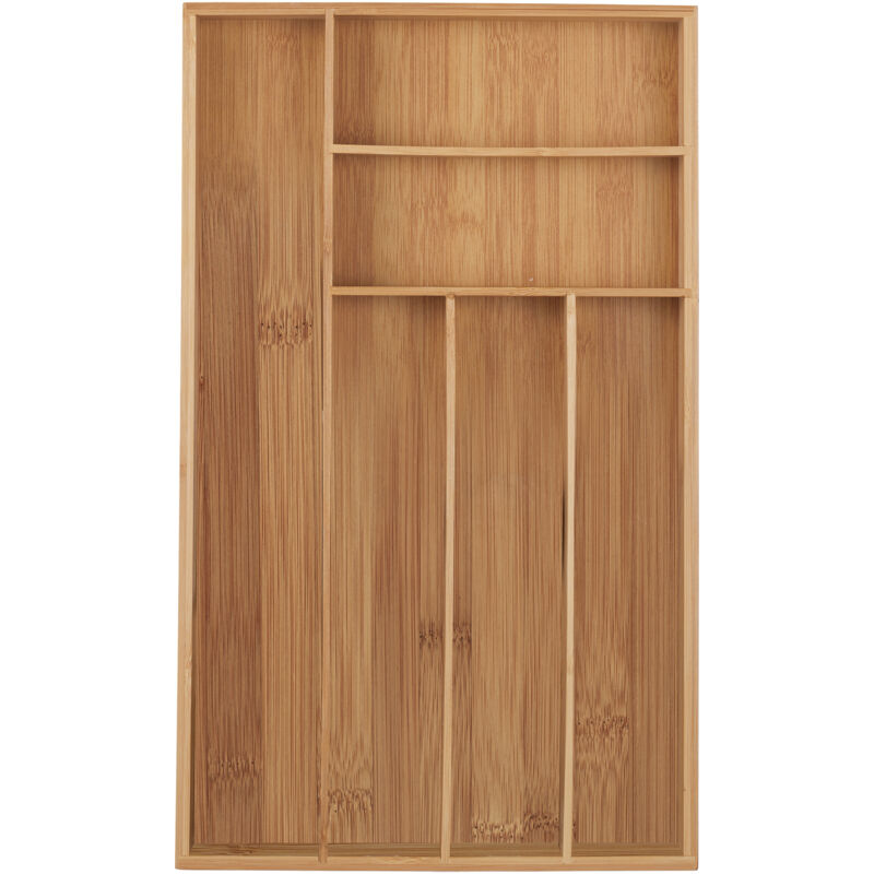 Relaxdays - Besteckkasten, 6 Fächer, Bambus, Besteck & Küchenutensilien, Schubladenkasten schmal, 5 x 27,5 x 46 cm, natur