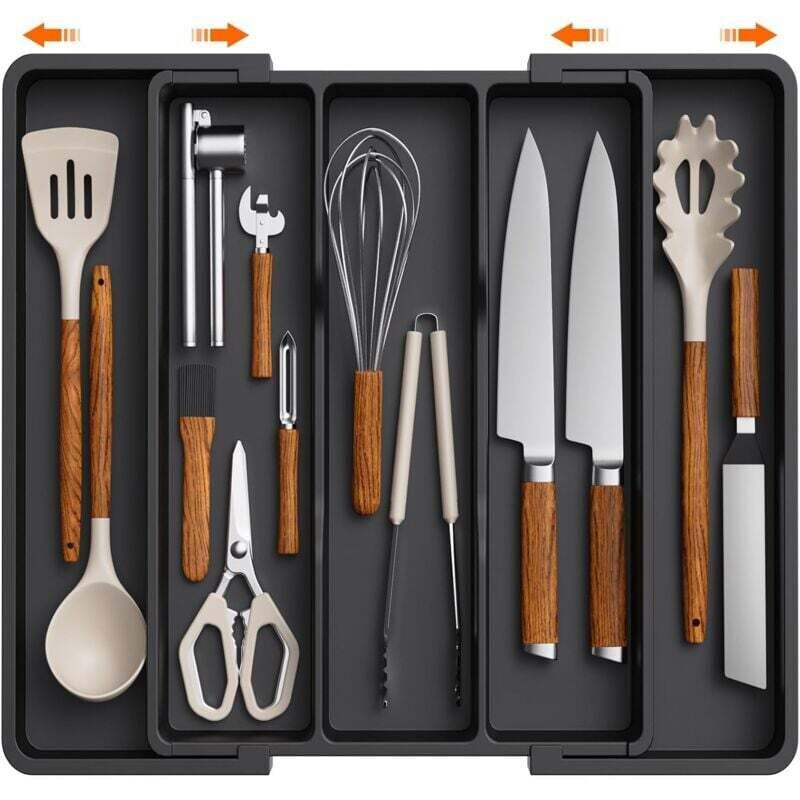 Besteckkasten für Schubladen, Erweiterbarer großer Besteckkasten für die Küche, Verstellbarer Besteckkasten für Schubladen, Küchenzubehör aus