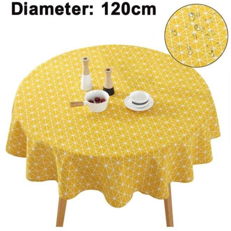 Mantel de lino bordado, mantel de cocina estilo rústico, mantel bohemio para mesa redonda, diámetro 120 cm.