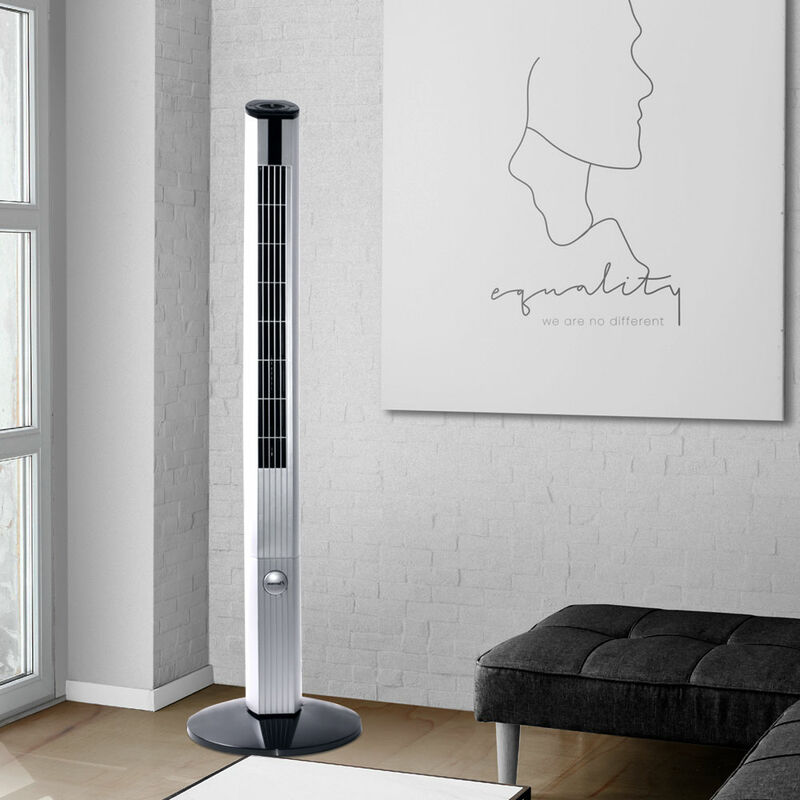 Standventilator Raumkühler Kühler Lüfter Wohnzimmer Schwenkfunktion 3-Stufen, silber-schwarz, Metall, 3-Geschwindigkeitsstufen, h 125 cm