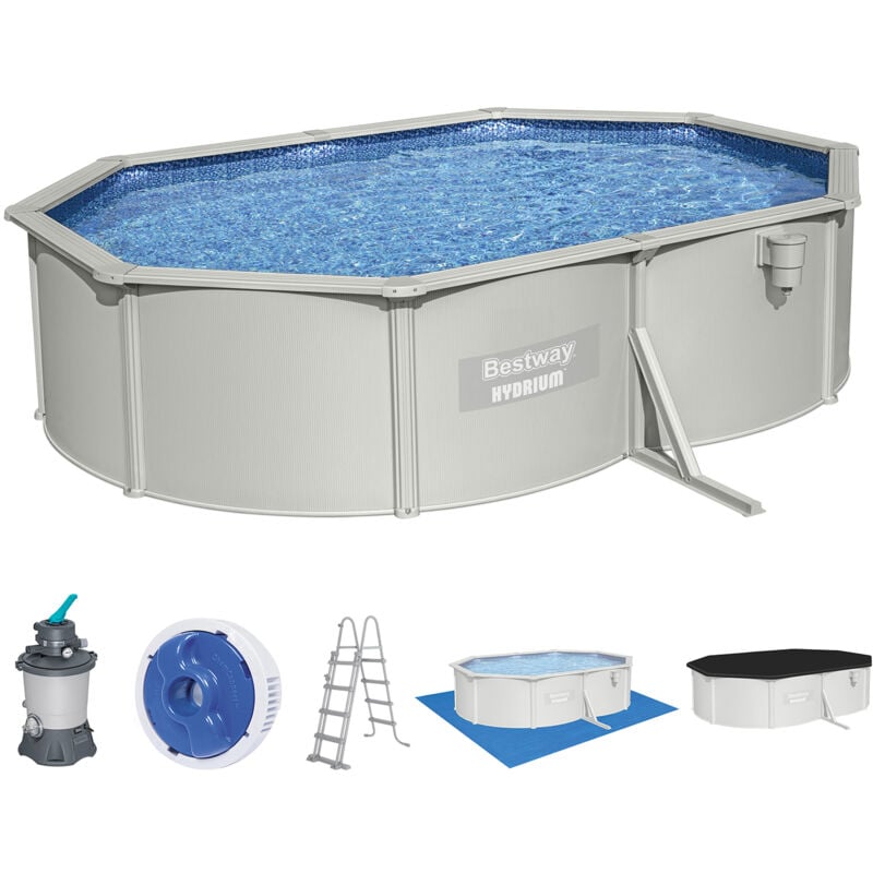 Hydrium™ Stahlwandpool Komplett-Set mit Sandfilteranlage 500 x 360 x 120 cm, granitgrau, oval