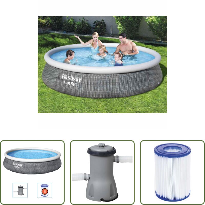 Pool mit Pumpe - Bestway Fast Set Aufblasbares Pool-Set mit Pumpe 396x84 cm
