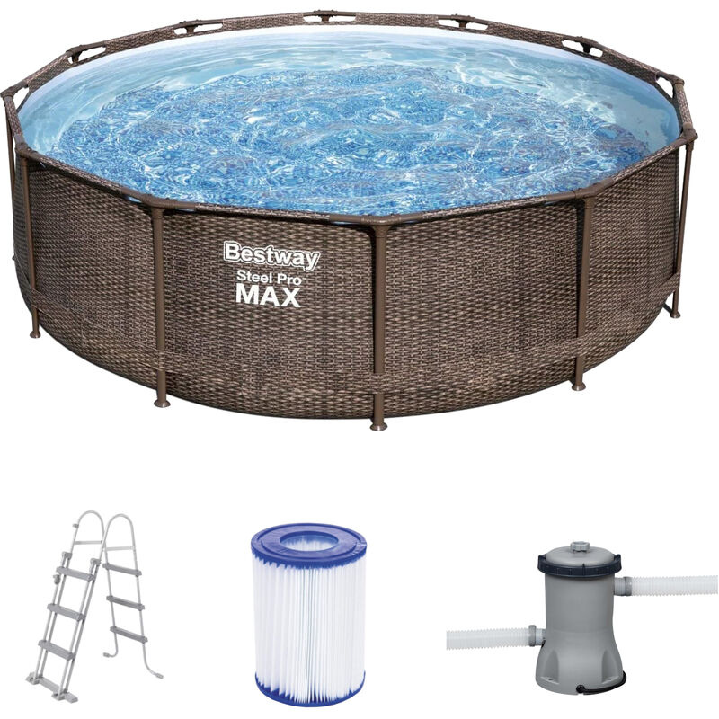 Bestway 56709 Steel Pro Max Pool Frame Pool Set Rattanoptik Framepool 366x100 cm