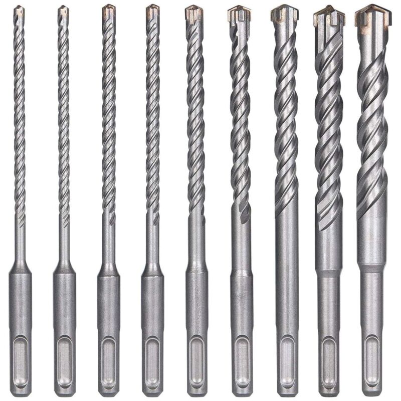 Betonbohrer, 9 Stück (5 mm 16 x 160 mm), Fliesenbohrer, SDS-Plus-Elektrobohrer für Bohrhammer, Kreuzbohrer für Beton, Ziegel, Stein, Natur, Metall