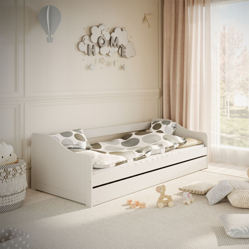 Bett 90x200 inkl. Boxspring Matratze und Schublade Kocot Kids Allison Weiß