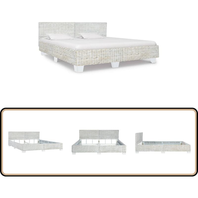 Vidaxl - Bett Grau Natur Rattan 180x200 cm - Rattan Bett - Massivholz Bett - Mahagoni Bett - Mangoholz Bett - Doppelbett