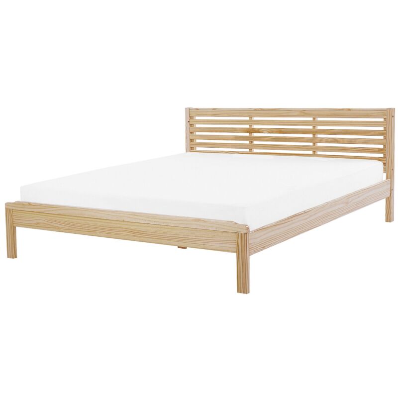 Holzbett Hellbraun 180 x 200 cm Mit Lattenrost gemütliche Ausstrahlung Hohen Kopfteil Fest integrierte Lattenrost Modern