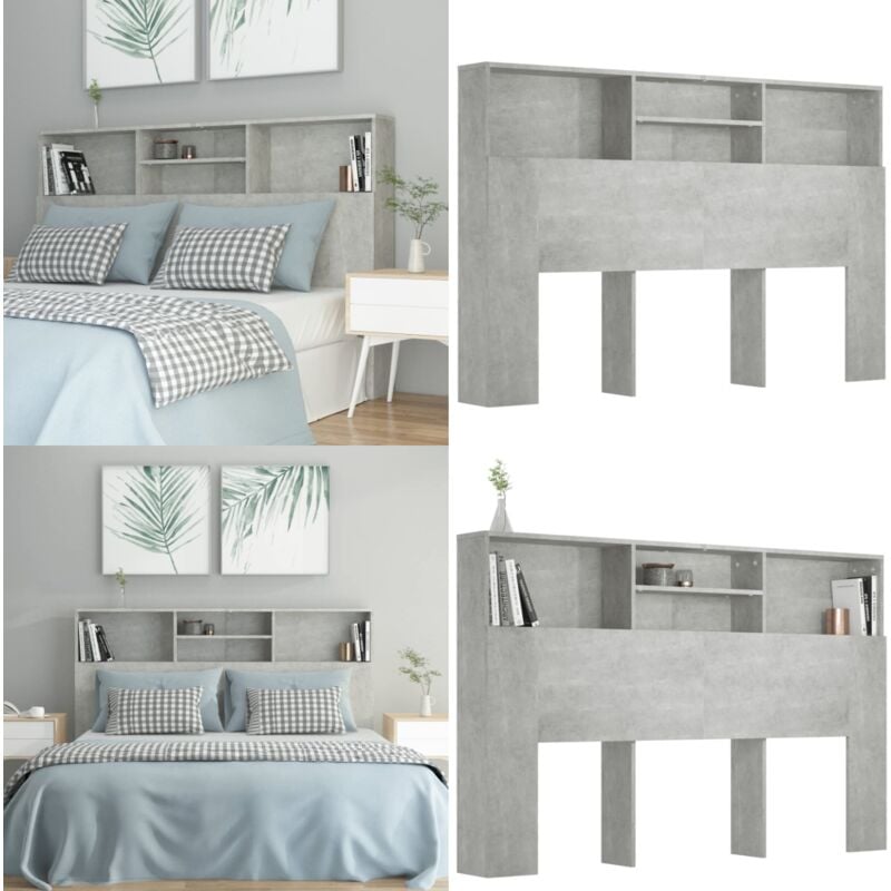 Vidaxl - Bett-Kopfteil mit Ablagen Betongrau 160x19x103,5 cm - Bett-Kopfteil - Holzwerkstoff - Regal-Kopfteil - Bettkopfteil - Wohnraumgestaltung