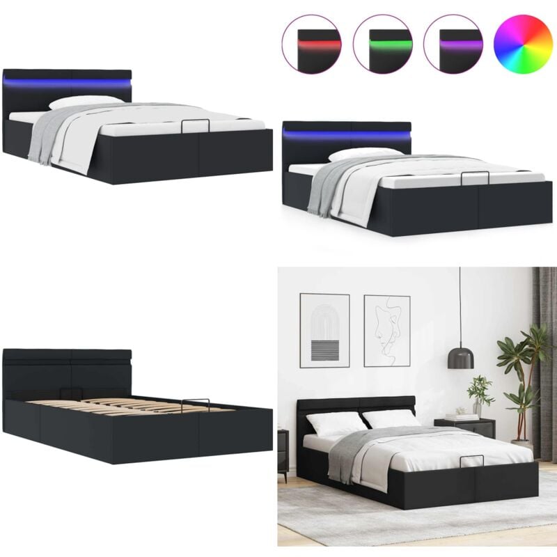 Bett mit Bettkasten Hydraulisch led Kunstleder 120x200 cm - Doppelbett - Stauraumbett - Kunstlederbett - LED-Bett - Boxspringbett - Home & Living
