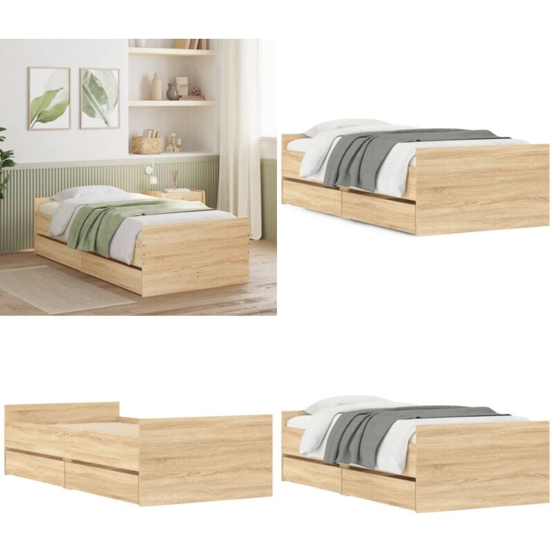 Bett mit Schubladen Sonoma-Eiche 75x190 cm - Bettsofa - Holzbettrahmen - Doppelbett - Einzelbett - Jugendzimmer - Home & Living
