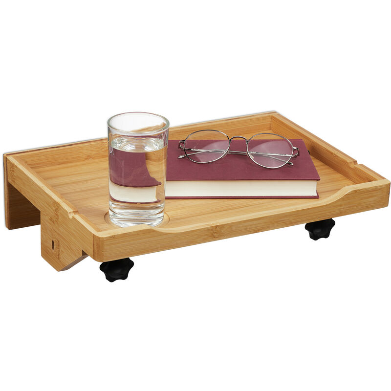 Bettablage, Mini-Nachttisch zum Klemmen, für Bett & Hochbett, h x b x t: 9 x 36 x 25,5 cm, aus Bambus, natur - Relaxdays