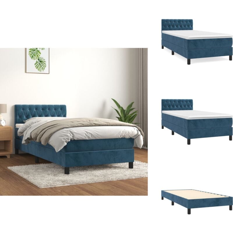 Boxspringbett mit Matratze Dunkelblau 90x200 cm Samt - Boxspringbett - Samtbett - Doppelbett - Schlafraum - Schlafzimmer