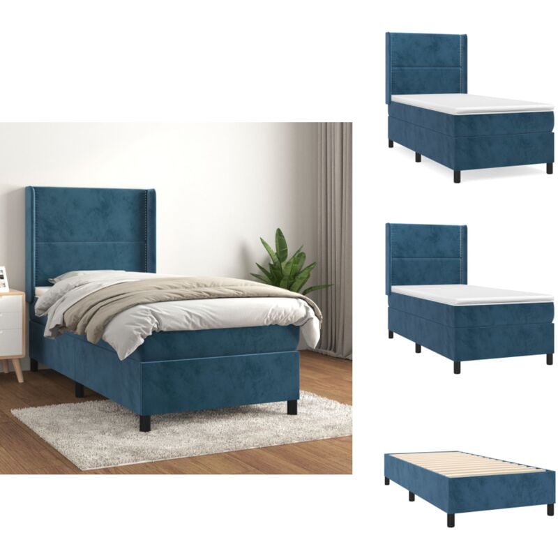 Boxspringbett mit Matratze Dunkelblau 90x200 cm Samt - Samtbett - Boxspringbett - Doppelbett - Bettauflage - Matratze