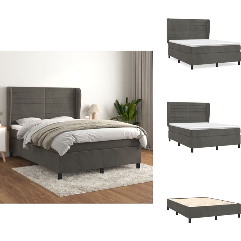 Boxspringbett mit Matratze Dunkelgrau 140x190 cm Samt - Samtbett - Boxspringbett - Doppelbett - Bettenrahmen - Luxusbett