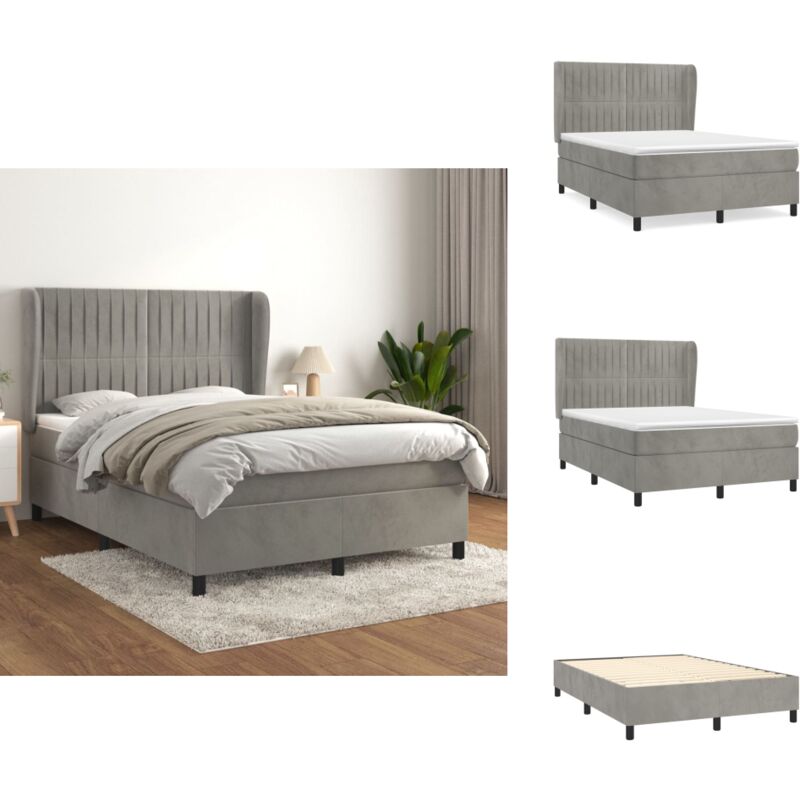 Boxspringbett mit Matratze Hellgrau 140x200 cm Samt - Samtbett - Boxspringbett - Doppelbett - Schlafzimmermöbel - Bettgestell