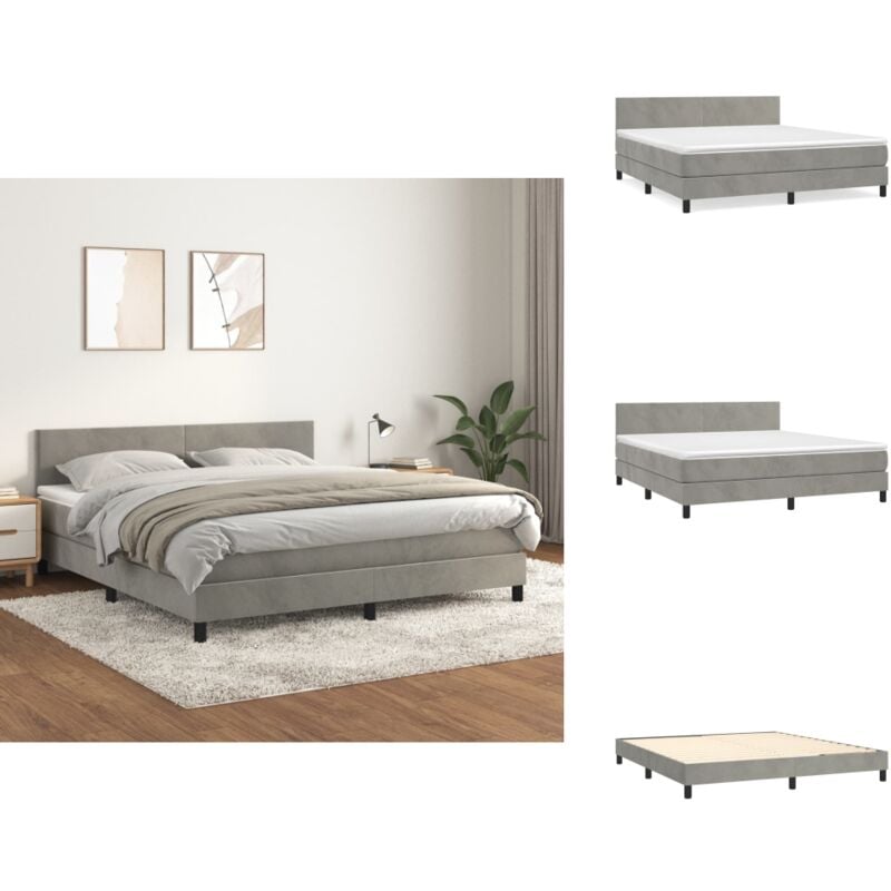 Boxspringbett mit Matratze Hellgrau 160x200 cm Samt - Samtbett - Boxspringbett - Doppelbett - Bettenrahmen - Hochwertige Matratze