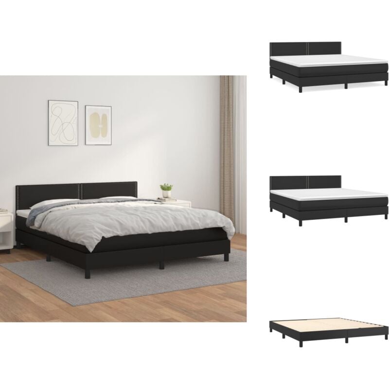 Boxspringbett mit Matratze Schwarz 180x200 cm Kunstleder - Boxspringbett - Doppelbett - Bettenrahmen - Kunstlederbett - Schwarzes Bett