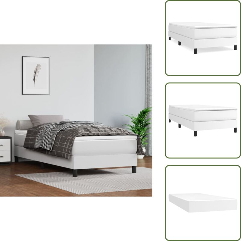 Boxspringbett mit Matratze Weiß 100x200 cm Kunstleder - Boxspringbett - Betten - Doppelbett - Weißes Bett - Kunstlederbett
