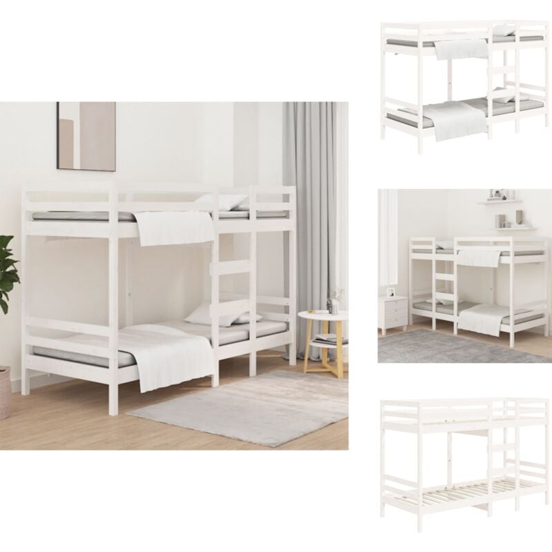 Etagenbett Weiß 90x200 cm Massivholz Kiefer - Holzbett - Doppelbett - Jugendzimmer - Schlafsofa - Loftbett