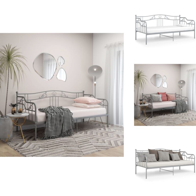 Schlafsofa Bettgestell Grau Metall 90x200 cm - Schlafsofa - Bettgestell - Daybed - Gästebett - Metallbett
