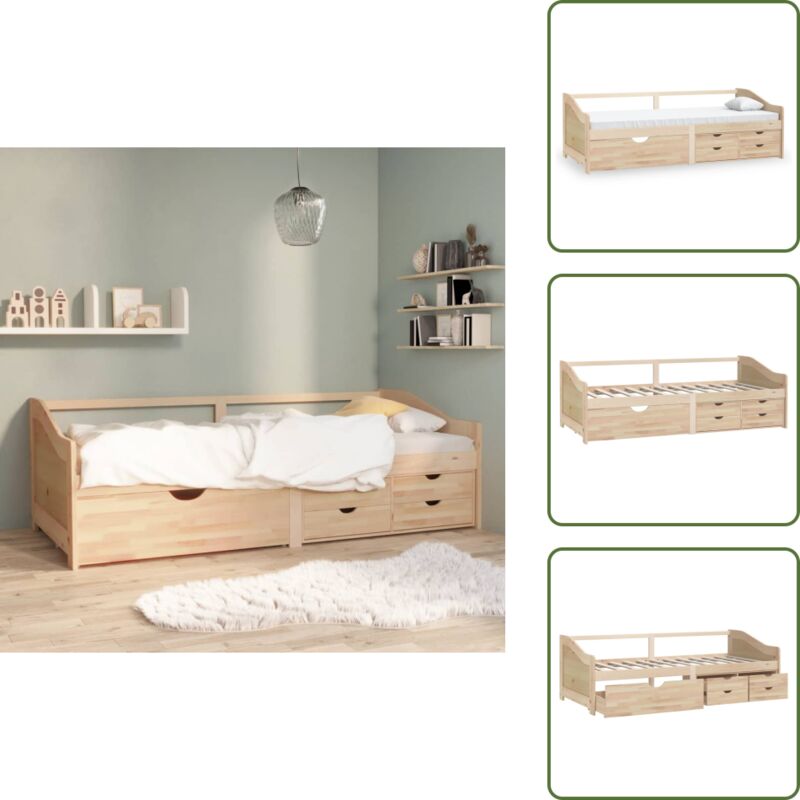 Tagesbett 3-Sitzer mit Schubladen Massivholz Kiefer 90x200 cm - Holz-Bett - Sofa-Bett - Gästebett - Kiefernholz - Schrankbett