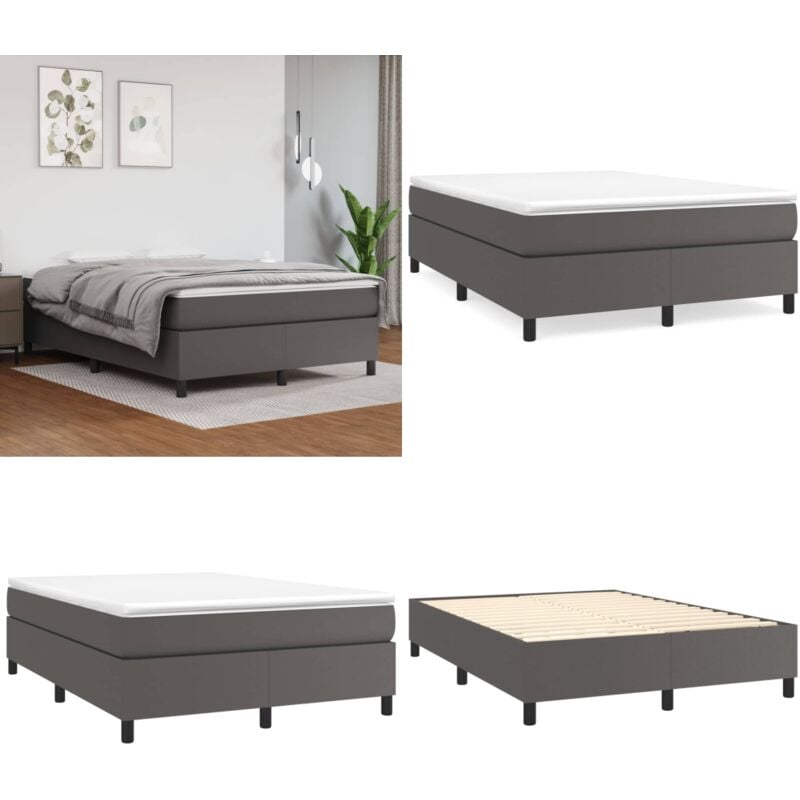 Bettgestell Grau 140x200 cm Kunstleder - Bettes Gestell - Schlafzimmer Möbel - Kunstleder Bett - Doppelbett - Boxspring Bettrahmen - Home & Living