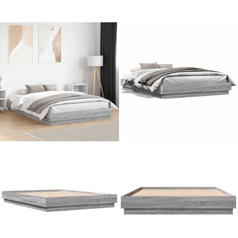 Bettgestell Grau Sonoma 160x200 cm Holzwerkstoff - Holzbettfundament - Bettrahmen Grau - Doppelbett Gestell - Boxspring Rahmen - Bettgestell 160x200