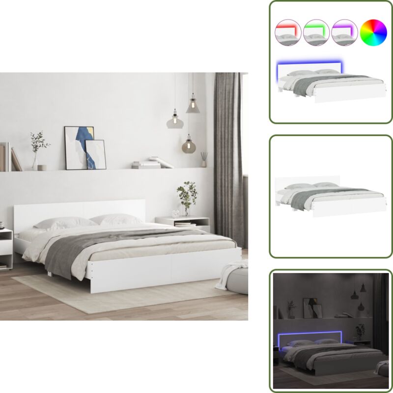 Bettgestell mit Kopfteil und LED-Beleuchtung Weiß 200x200 cm - Holzbettfassungen - Bettsysteme - Doppelbett - Boxspringbett - Beleuchtung Im