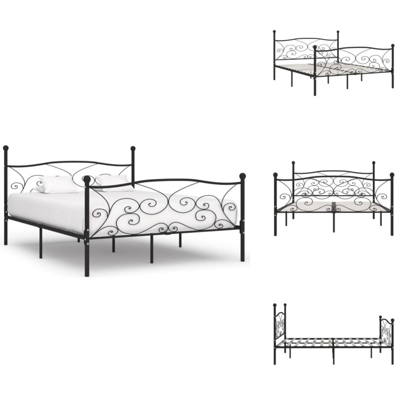 Bettgestell mit Lattenrost Schwarz Metall 180 × 200 cm - Metallbettgestell - Doppelbett - Boxspringbett - Lattenrost - Schwarzes Bett