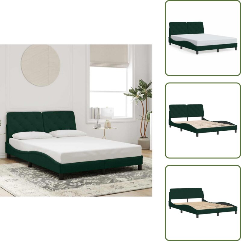 Bettgestell ohne Matratze Dunkelgrün 140x190 cm Samt - Bettsystem - Doppelbett - Samtbett - Grünes Bett - Modernes Bett